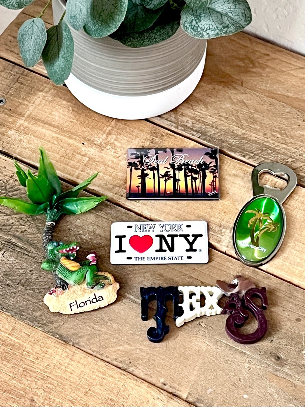 Vintage US Travel Souvenir Magnet Lot 5pc Florida NY Texas CA NJ Bottle opener!